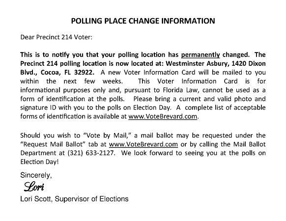 Sample Polling Place Change Notice postcard