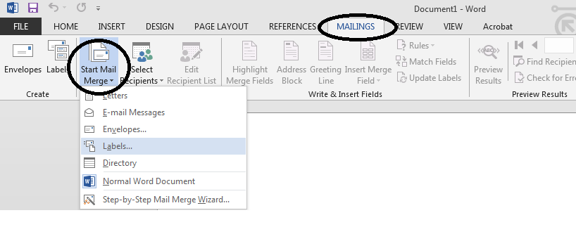 Word Mail Merge button location